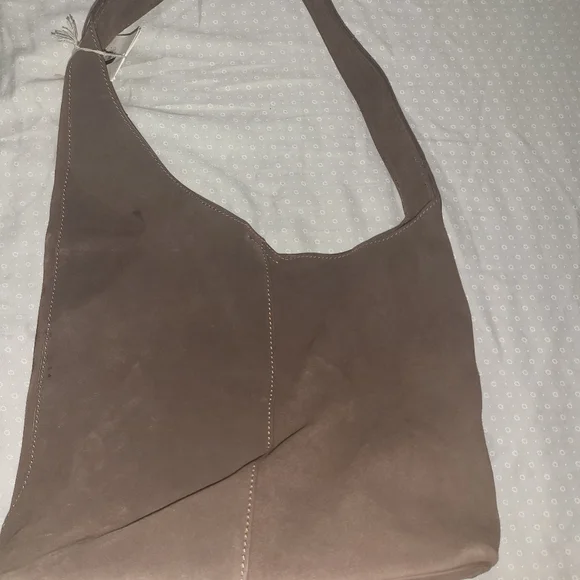 Asymmetrical Brown Suede Shoulder Bag - Picture 5 of 8